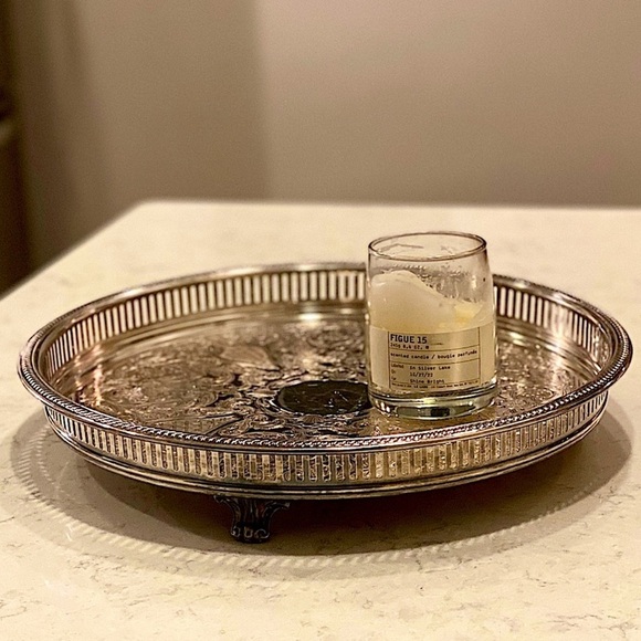 Large vintage silver tone ( possibly silver plated) vanity tray